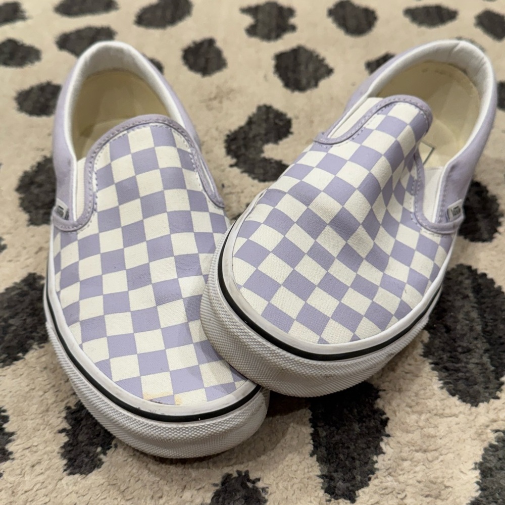 Women’s Checkered Slip-On Shoes - Purple and White